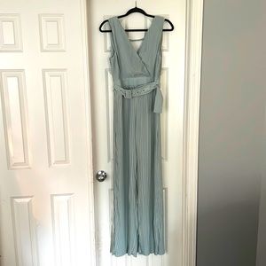 Pleated Wide Leg Belted Jumpsuit